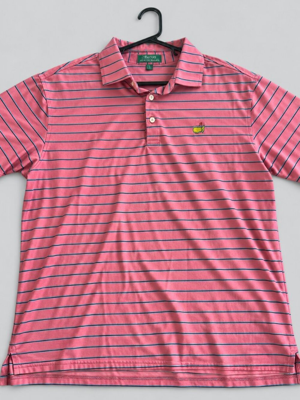 Masters by Peter Millar Golf Polo Men's M Pink Blue Striped Embroidered